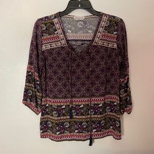 Westport | Boho Print Blouse | 3/4 Sleeve | Size Small | Tie-Up Front | Paisley